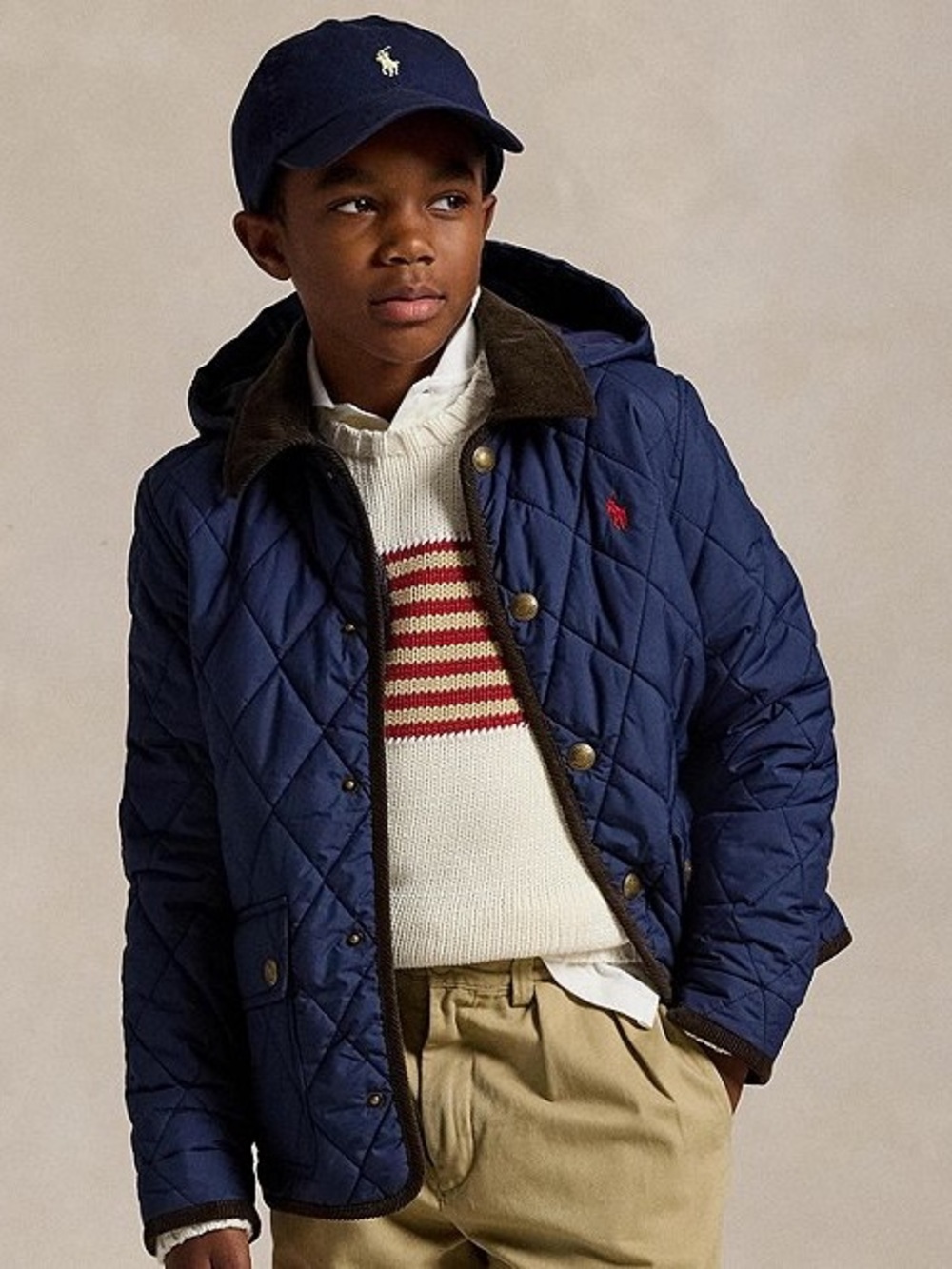 Polo Ralph Lauren Navy/Brown Quilted Hooded Puffer Barn Jacket & Red Pony, S (8)